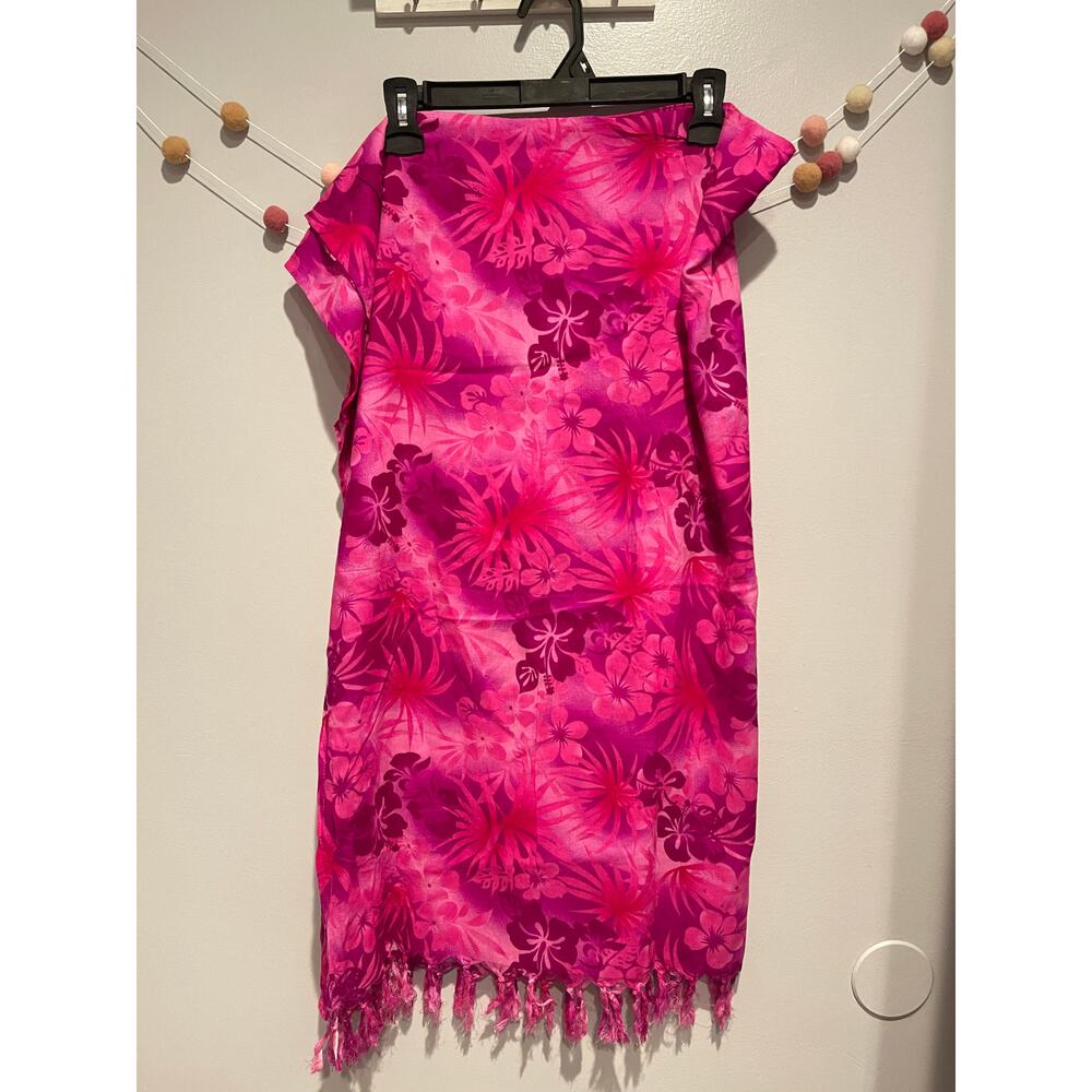 Pink Hibiscus Hawaii Floral Fray Scarf Coverup